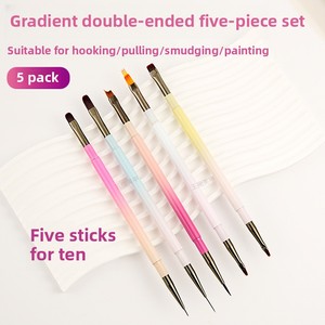 Lot de 5 pinceaux à double tête avec manche métallique pour nail art, gel UV et peinture acrylique – Fournitures de manucure - Product Image 6
