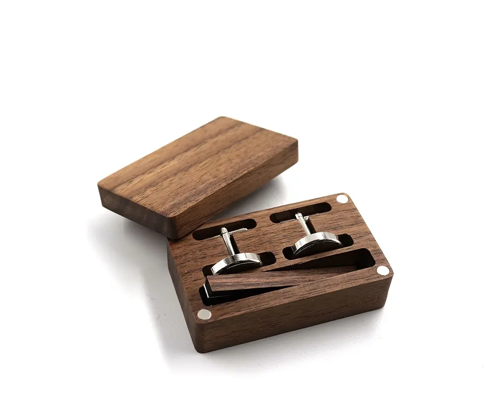 Gemelli in legno all'ingrosso e set di scatole per fermacravatta/gemelli in legno personalizzati