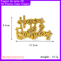 Fabrikpreis 3D Strass Plastik Happy Birthday Cake Topper Kursiv Schriftlich Kristall Geburtstagstorten-Dekoration Party Feier