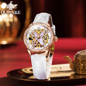 OUPINKE-reloj con correa de acero inoxidable para mujer, accesorio masculino de pulsera resistente al agua con diseño de esqueleto hueco, mecanismo automático de tourbillon, 3239 - Product Image 4