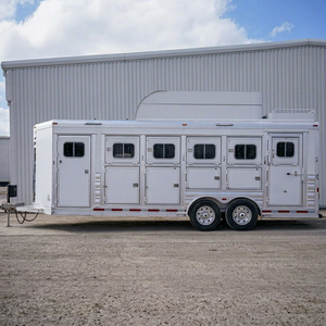 Buy With Guarantee White Double Axle Steel Livestock <b>Trailer</b> Horse Transport Semi <b>Trailer</b> Electric Brakes 3800kg - Product Image 1