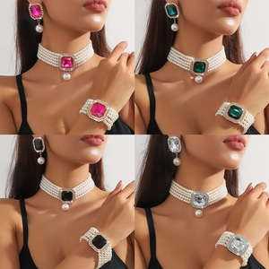 Set di Gioielli di Lusso di Alta Gamma con <span class=keywords><strong>Perle</strong></span> Naturali Bianche Geometriche: <span class=keywords><strong>Collana</strong></span> Girocollo, Orecchini e Bracciale, Grado AAAA, <span class=keywords><strong>Grandi</strong></span> Strati - Product Image 1
