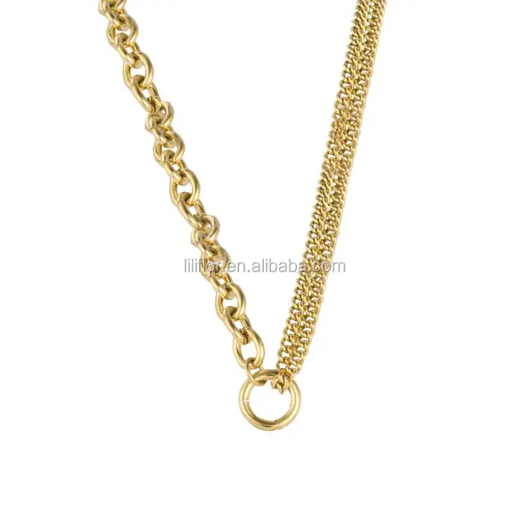 High Quality 18K Gold Plated Stainless Steel Single and Double Chain Necklace Self-hanging pendant P203070