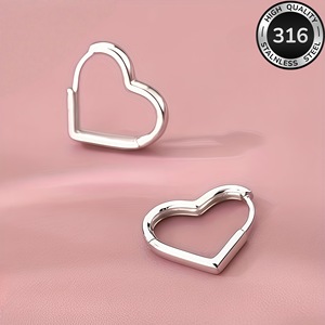 Boucles d'oreilles Huggie en acier inoxydable 316 plaqué or en forme de cœur pour femmes, idéales pour les fêtes et les cadeaux, boucles d'oreilles transfrontalières en gros - Product Image 4