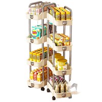 Étagère mobile en plastique à quatre niveaux pour fentes, support de rangement ultra-étroit pour snacks domestiques, à poser au sol ou à accrocher derrière une porte de cuisine