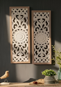 Ensemble de panneaux muraux sculptés en bois, décoration murale florale rustique pour salon, chambre, couloir, bureau, ferme - Product Image 2