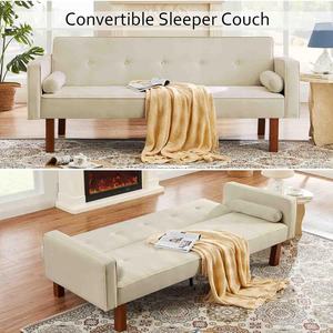 Trung Quốc Có Thể Gập Lại 4 Chỗ Ngồi Độc Đáo Màu Be Da Ngủ Cơ Chế Futon Mở Để Giường Chuyển Đổi Chần Sofa Trong Đi Bộ Đồ Nội Thất - Product Image 2