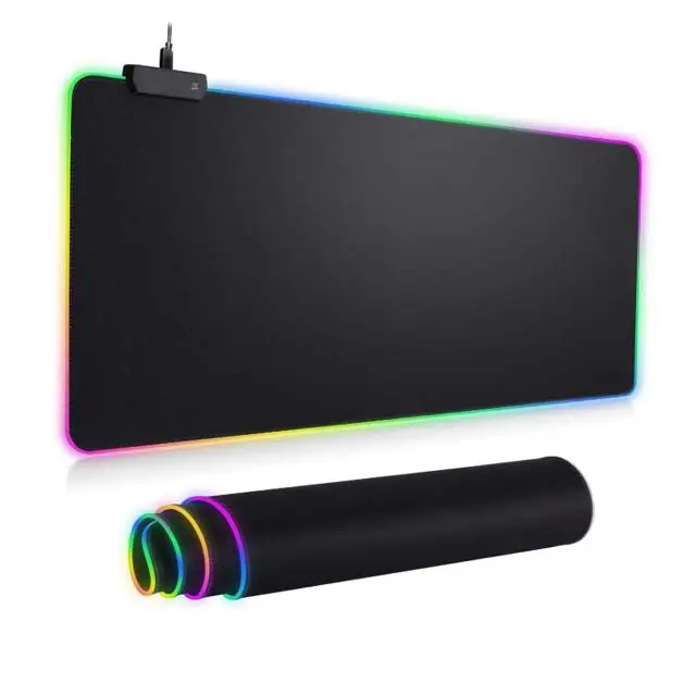 RGB oyun Mouse Pad büyük boy, siyah genişletilmiş LED Mouse Pad, kaymaz taban bilgisayar klavye fare