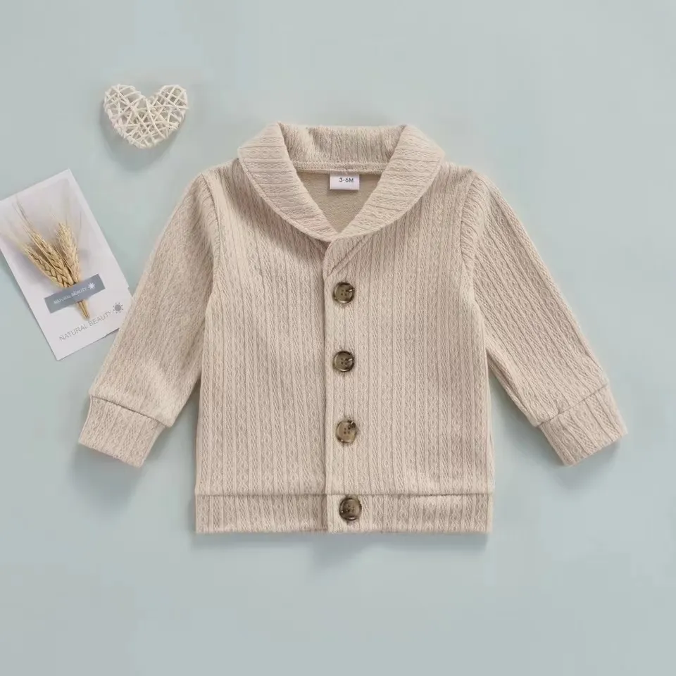 MIOZING 0-3Y Autumn Baby Boy Girl Sweater Jacket Tops Long Sleeve Solid Color Turn Down Collar Cardigan Outwear