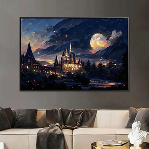 Peinture au diamant acrylique DIY peinte à la main, Château sous ciel étoilé, Nuit romantique, Décoration murale de luxe pour la maison - Product Image 2