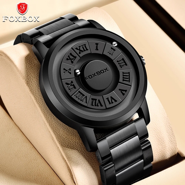 FOXBOX 0047 Trend Concept New Personality Men's Watch Creative Scrolling Pointer Magnetic Force Fashion Watch for Men Waterproof