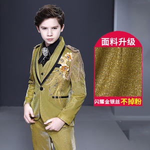 Bordado amarillo Elaborado Flower Boys <span class=keywords><strong>Tuxido</strong></span> Blazer Ropa para niños Tallas grandes Traje de hombre Host Piano Performance - Product Image 5