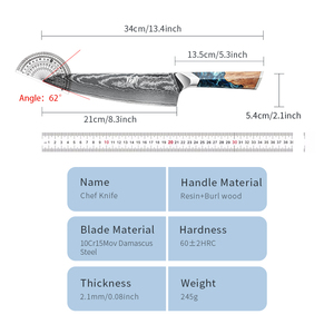 FINDKING Cuchillo de <span class=keywords><strong>Chef</strong></span> de 8 Pulgadas, Cuchillo Afilado de Acero Damasco de 67 Capas, Cuchillo Japonés Afilado a Mano Auténtico - Product Image 4