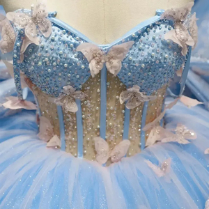 ムムレオスカイブルーきらびやかな成人式ドレスフローラルレースビーズバタフライプリンセスバースデーパーティーウエディングVestidos De 15 Anos - Product Image 3