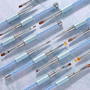 Kit de 16 pinceaux professionnels pour nail art avec manche en strass bleu, pour gel, liner et manucure en salon - Product Image 3