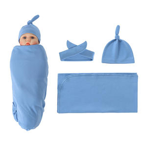 Suave algodón recién nacido Nursery 3 Set Baby Swaddle Manta Wrap Sleep <span class=keywords><strong>Saco</strong></span> con diadema y gorro - Product Image 2