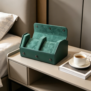 Nouvel étui de voyage hexagonal en cuir pleine fleur vert velours à 2 emplacements pour montres, avec bouton de fermeture résistant aux chocs - Product Image 4
