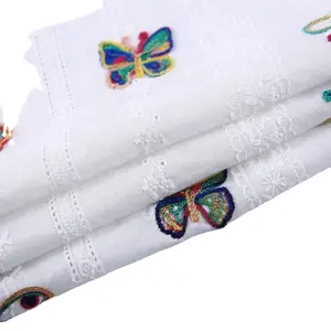 White butterfly woven plain style custom embroidery cotton fabric for wedding dresses