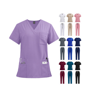 Divisa Chirurgica per <span class=keywords><strong>Medici</strong></span> e Infermieri, Completo Sanitario con Casacca e Pantaloni a Gamba Dritta, Tinta Unita - Product Image 1