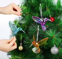 Ornements suspendus en acrylique en forme d'oiseaux colibris, figurines animales brillantes et irisées, à suspendre pour la décoration des arbres de jardin, cadeaux de fête