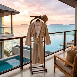 Peignoir de luxe 5 étoiles pour hôtel, personnalisable avec logo, en mélange de coton beige, style kimono, avec bordure <span class=keywords><strong>blanche</strong></span>, pour spa et chambres d'hôtes - Product Image 6
