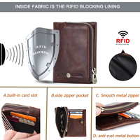 Portefeuille Vintage en Cuir Véritable Bifold pour Homme Contact's, Petit Portefeuille RFID avec Fente pour Cartes Intégrée et Porte-Monnaie Zippé