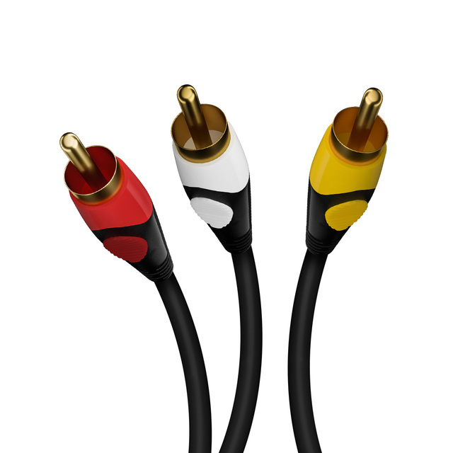 Red White Yellow 10m Triple 3 RCA Male Plug Gold Plated Bare Copper Conductor Shielded Audio Video AV Cable