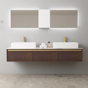 Mobile da <span class=keywords><strong>Bagno</strong></span> Moderno <span class=keywords><strong>con</strong></span> Top in Pietra Sinterizzata, Specchio LED e Ripiani, Montaggio a Parete in <span class=keywords><strong>Legno</strong></span> - Product Image 6