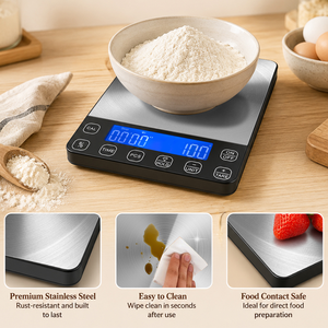 Báscula Digital Profesional para Cocina, con Pantalla LCD, Diseño Delgado de Acero Inoxidable, Temporizador, Función Tare, Unidades de Medida PCS, Electrónica para Cocinar - Product Image 3