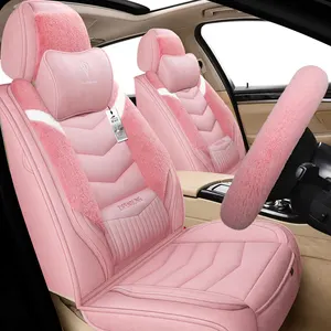 Coprisedili per auto coprisedili per berlina SUV durevole pelliccia sintetica cinque posti tappetini per donna Design rosa coprisedile caldo spesso rosa