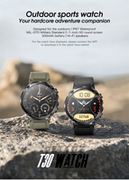 Montre connectée Android T30 pour hommes, grand écran de 1,7 pouces, appels Bluetooth, étanche IP67, moniteur de fréquence cardiaque, suivi d'activité physique, sport