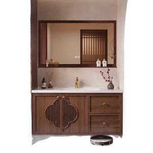 Meuble-lavabo de salle de bain moderne de luxe en bois avec panneau mélaminé et vasque intégrée, vente chaude 2024 - Product Image 4