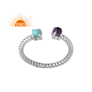 Bague en argent sterling oxydé antique avec améthyste et turquoise naturelles, fournisseur de bijoux indiens - Product Image 1