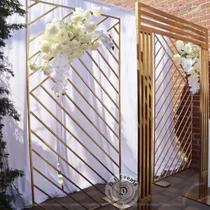 Design stainless steel gold metal frame party decoration flower backdrop stand wedding for events