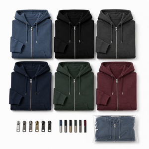 Sweat-shirt à capuche zippé en molleton bouclette 320 GSM pour homme, avec logo personnalisé, fermeture éclair métallique, vente en gros, OEM, ODM, marque privée, Bangladesh - Product Image 6
