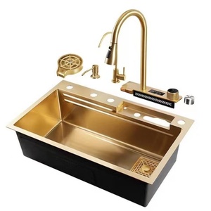 Ensemble d'évier de cuisine Libert C, robinet cascade à affichage numérique Black Shark, acier inoxydable 304, évier simple à poser, garantie 5 ans - Product Image 2