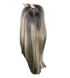 7/10/14# New Products Human Hair Toupee For Women Top Hair Piece Warm Brown Balayage Virgin European Remy Hair