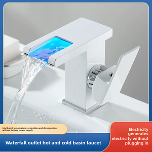 Blanc Cuivre Led Cascade Robinet Salle De Bains Monotrou Eau Chaude Et Froide Lavabo Salle De Bains Armoire Inter-Plate-Forme Bassin Fauc - Product Image 5