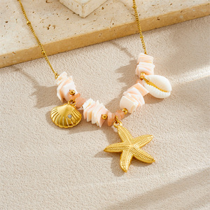 Starfish And Seashell Necklace Zinc Alloy Pendant Beach Vacation Jewelry For Women Party Clavicle Chain - Product Image 2