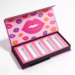 Palette de rouge à lèvres de luxe violette avec boîte à motif lèvres imprimé UV, emballage rigide en carton pour usage cosmétique - Product Image 6