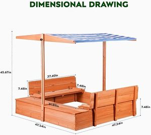 Caja de Arena de Madera para Niños con Dos Asientos y Toldo, Cubierta Plegable para Caja de Arena, para Todas las Estaciones - Product Image 3