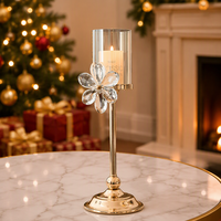 Porte-bougie en verre cristal style européen, luxe léger, pétales, électroplaqué, centre de table romantique pour dîner aux chandelles de Noël