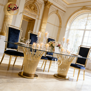 Table de salle à manger ovale moderne de luxe en acier inoxydable doré pour mariés, idéale pour l'hôtellerie et l'extérieur - Product Image 6