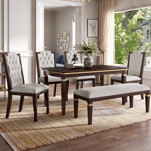 Set tavolo da pranzo da cucina da 6 pezzi 60 "tavolo rettangolare e 4 sedie con schienale alto e 1 panca <span class=keywords><strong>per</strong></span> sala da pranzo e cucina - Product Image 2