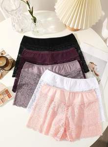 Al por mayor: Bragas tipo boy shorts <span class=keywords><strong>de</strong></span> cintura alta para mujer, <span class=keywords><strong>de</strong></span> punto con <span class=keywords><strong>encaje</strong></span> floral, sexys y atrevidas, transpirables, ecológicas, con cintura elástica - Product Image 2