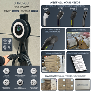 Shineyou Bornes de recharge murales personnalisables 7-22 kW pour véhicules électriques familiaux, compatible Tesla J1772 Type 2 GB/T, conception compacte IP67, <span class=keywords><strong>installation</strong></span> facile - Product Image 3