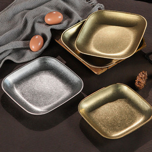 Piastra Vintage in acciaio inossidabile 304 con spessore <span class=keywords><strong>quadrato</strong></span> per Barbecue, piatto da tavola con fondo piatto dorato coreano - Product Image 4
