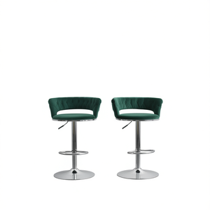 Tabourets de bar en velours vert avec base chromée, hauteur réglable, design pivotant pour usage domestique et commercial - Product Image 1