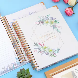 Atacado Impressão Personalizada Branco Capa Dura A5 Espiral Journal Notebooks Wedding Planner Livros com Organizadores Box e Gift Set