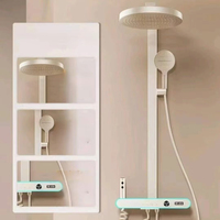 Ensemble de douche en aluminium avec éclairage, affichage numérique de la température (froid et chaud), robinet blanc crème à pression, images et vidéos personnalisables